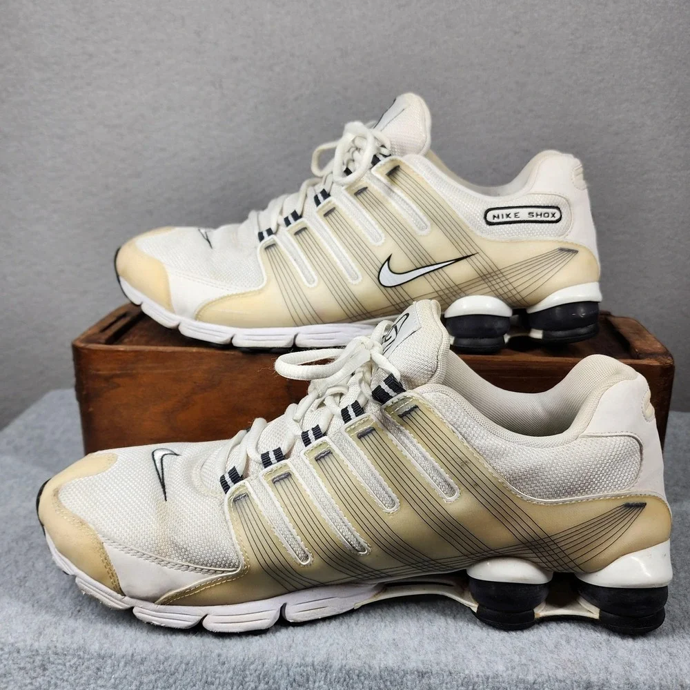 Nike Shox Shoes Mens‎ Size 12 White Mesh Running Athletic Sneakers 407155-101
